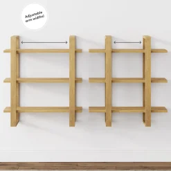 Solid Wood Modular Floating Wall Shelf Light Brown (Set of 2)