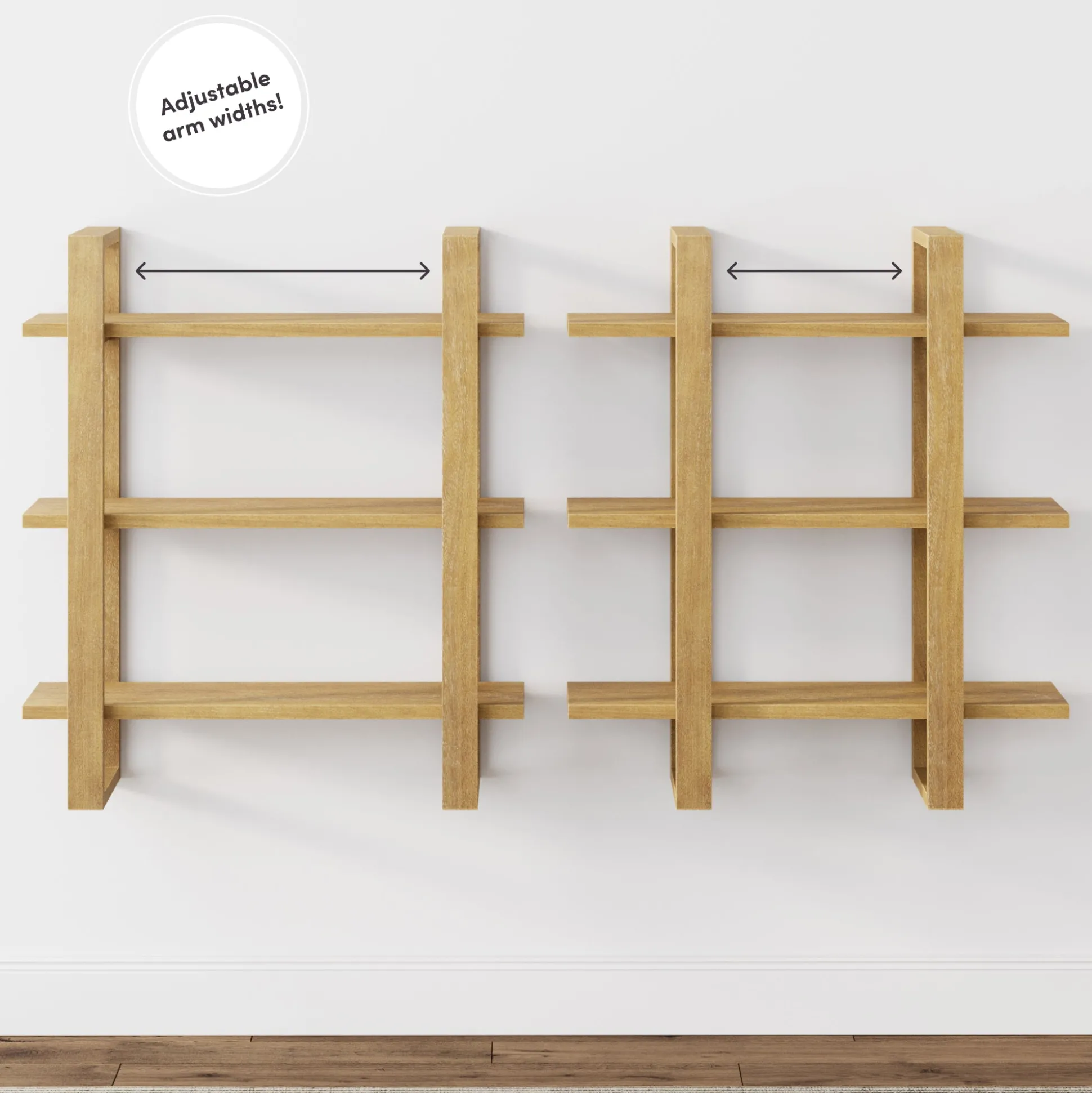 Solid Wood Modular Floating Wall Shelf Light Brown (Set of 2)