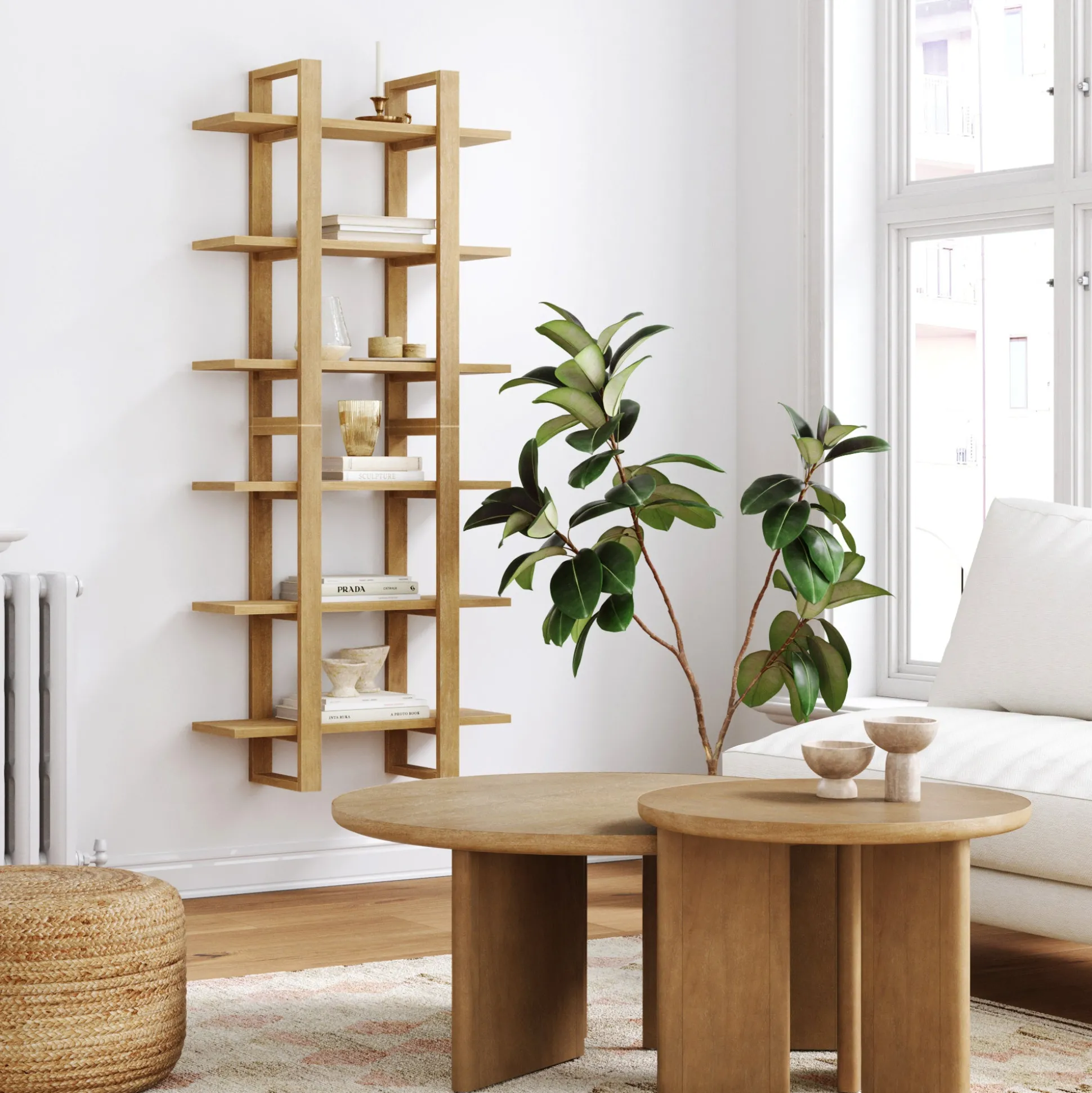 Solid Wood Modular Floating Wall Shelf Light Brown (Set of 2)