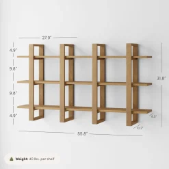 Solid Wood Modular Floating Wall Shelf Light Brown (Set of 2)
