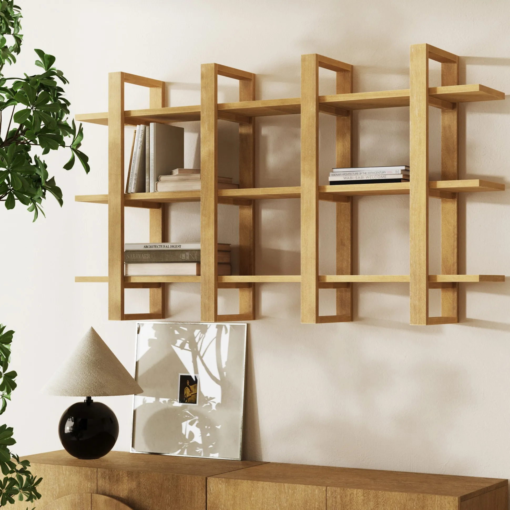 Solid Wood Modular Floating Wall Shelf Light Brown (Set of 2)