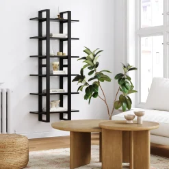 Solid Wood Modular Floating Wall Shelf Black Oak (Set of 2)