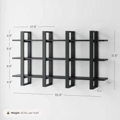 Solid Wood Modular Floating Wall Shelf Black Oak (Set of 2)