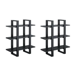 Solid Wood Modular Floating Wall Shelf Black Oak (Set of 2)