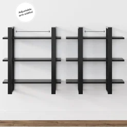 Solid Wood Modular Floating Wall Shelf Black Oak (Set of 2)