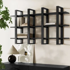 Solid Wood Modular Floating Wall Shelf Black Oak (Set of 2)