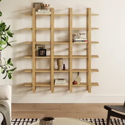 Solid Wood Modular Floating Wall Shelf Light Brown (Set of 4)