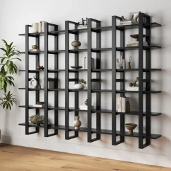 Solid Wood Modular Floating Wall Shelf Black Oak (Set of 6)