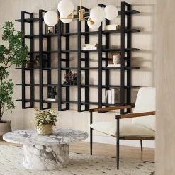 Solid Wood Modular Floating Wall Shelf Black Oak (Set of 6)
