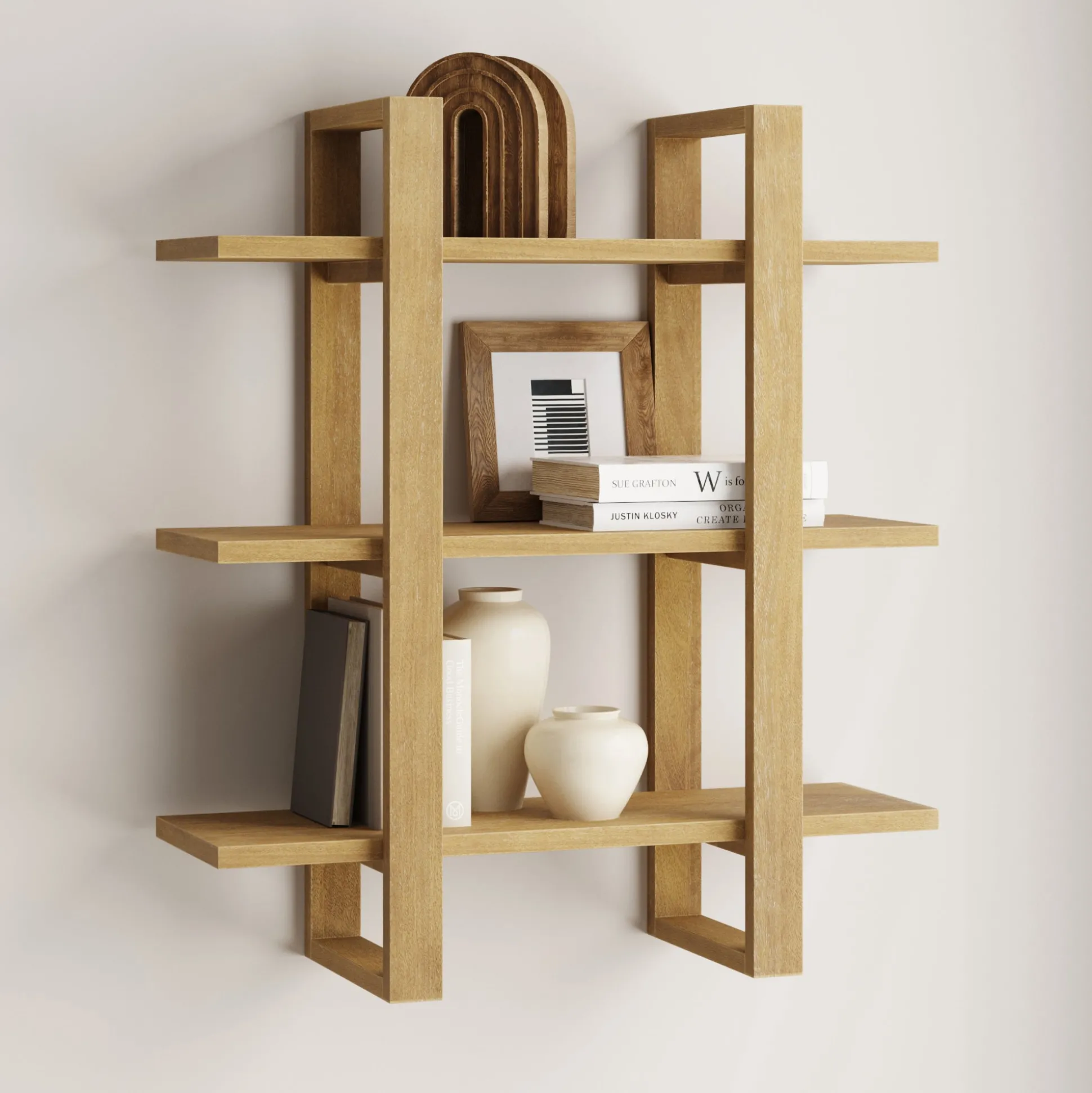 Solid Wood Modular Floating Wall Shelf Light Brown