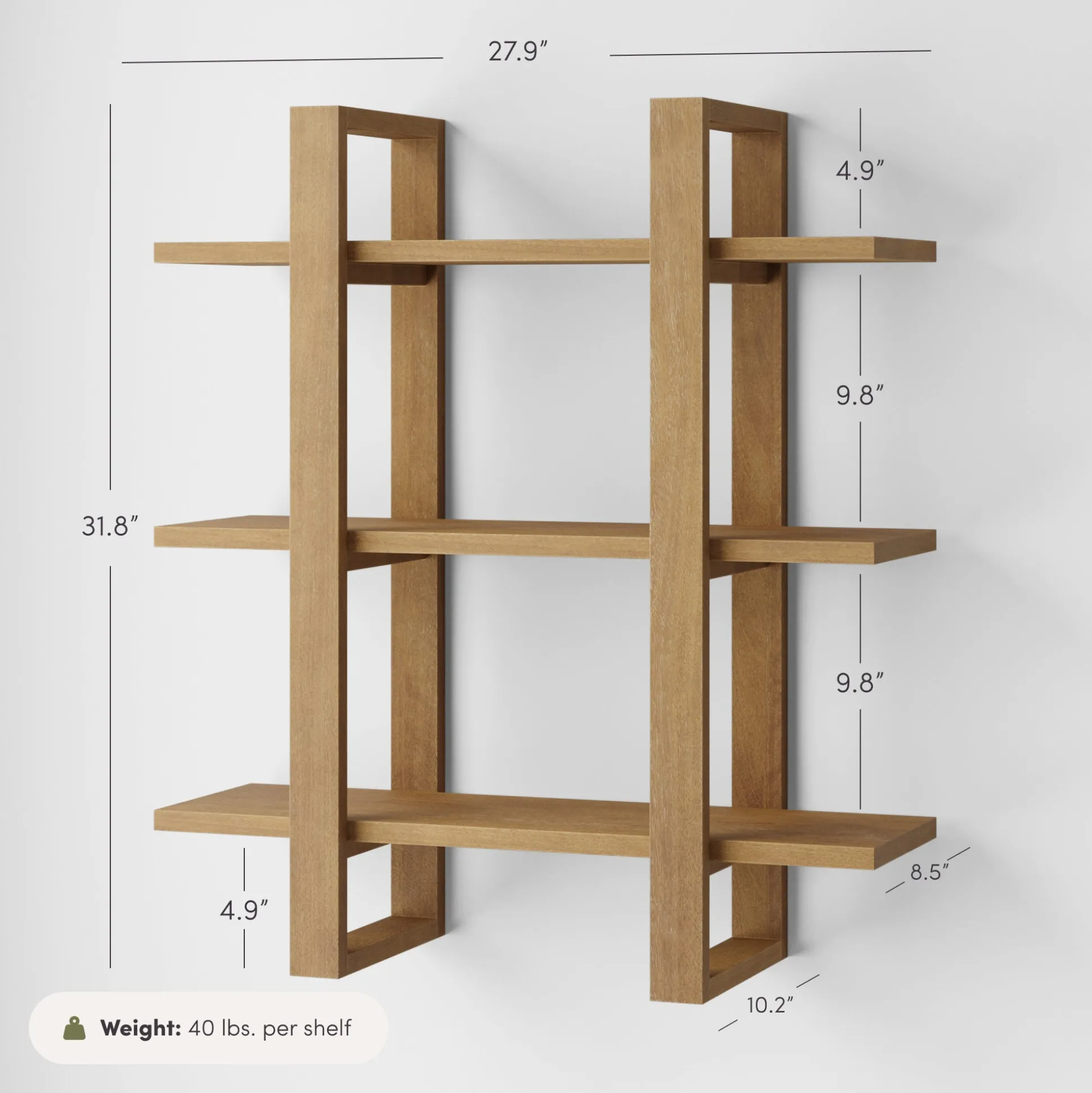 Solid Wood Modular Floating Wall Shelf Light Brown