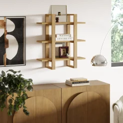 Solid Wood Modular Floating Wall Shelf Light Brown