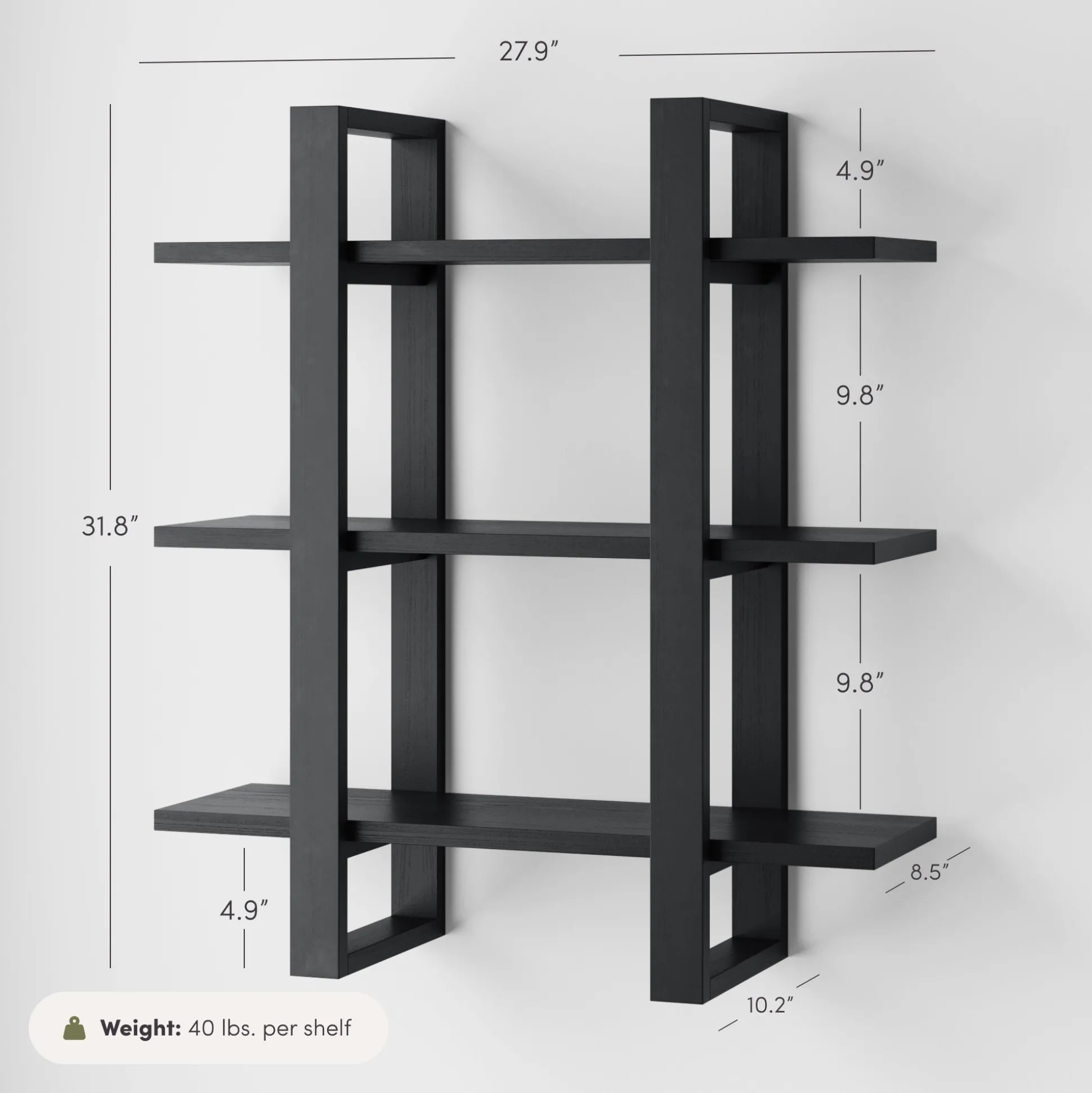 Solid Wood Modular Floating Wall Shelf Black Oak