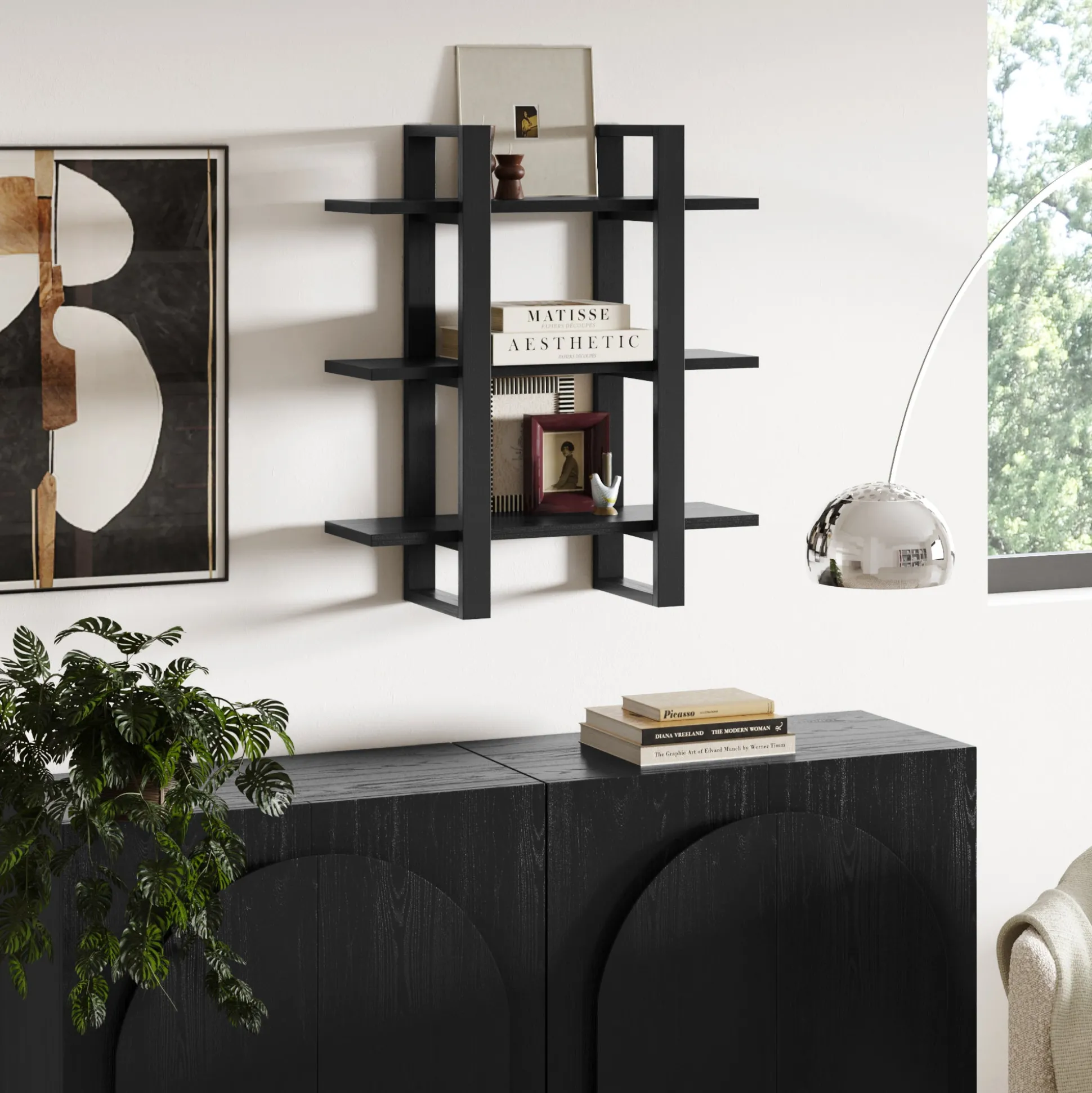 Solid Wood Modular Floating Wall Shelf Black Oak