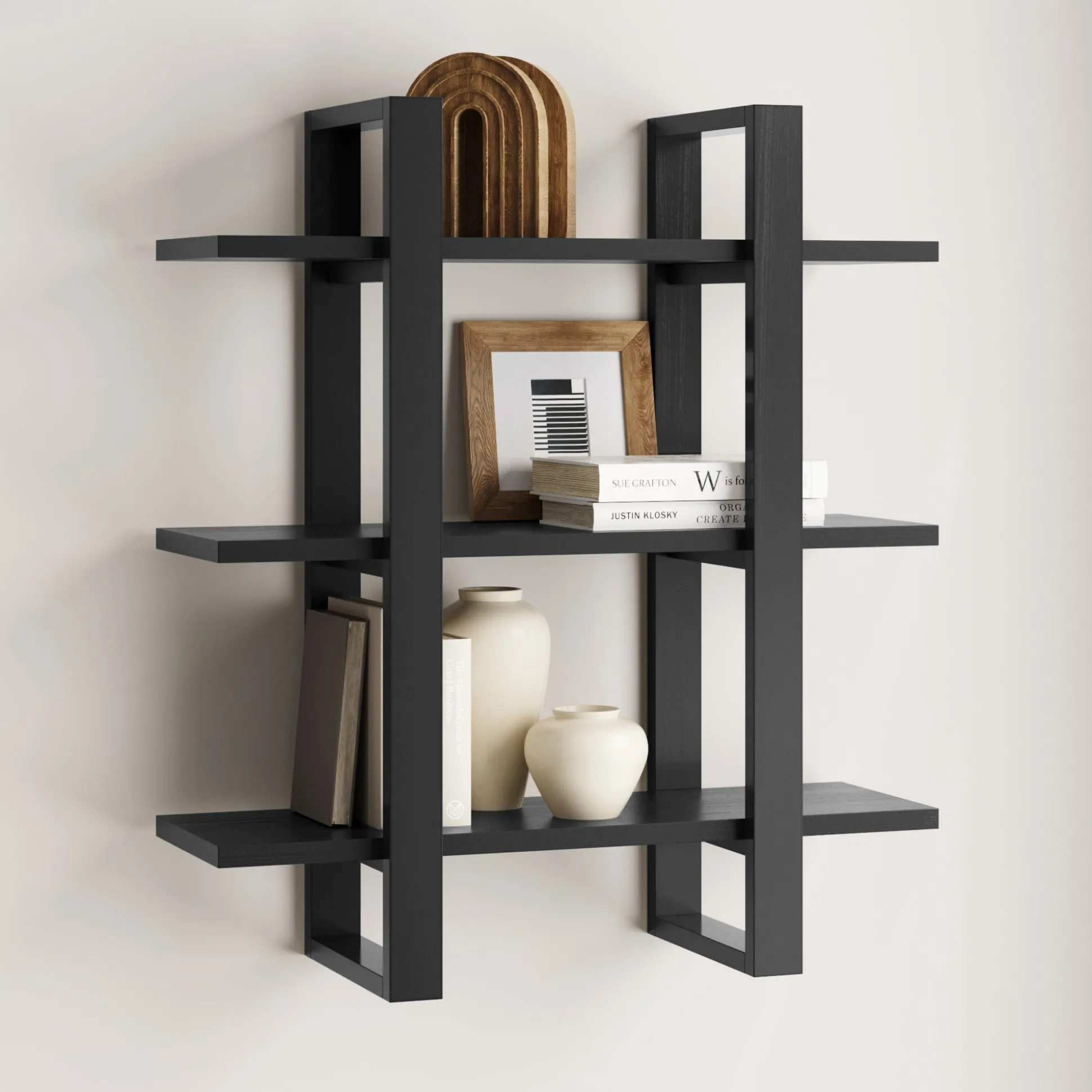 Solid Wood Modular Floating Wall Shelf Black Oak