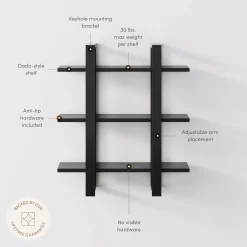 Solid Wood Modular Floating Wall Shelf Black Oak