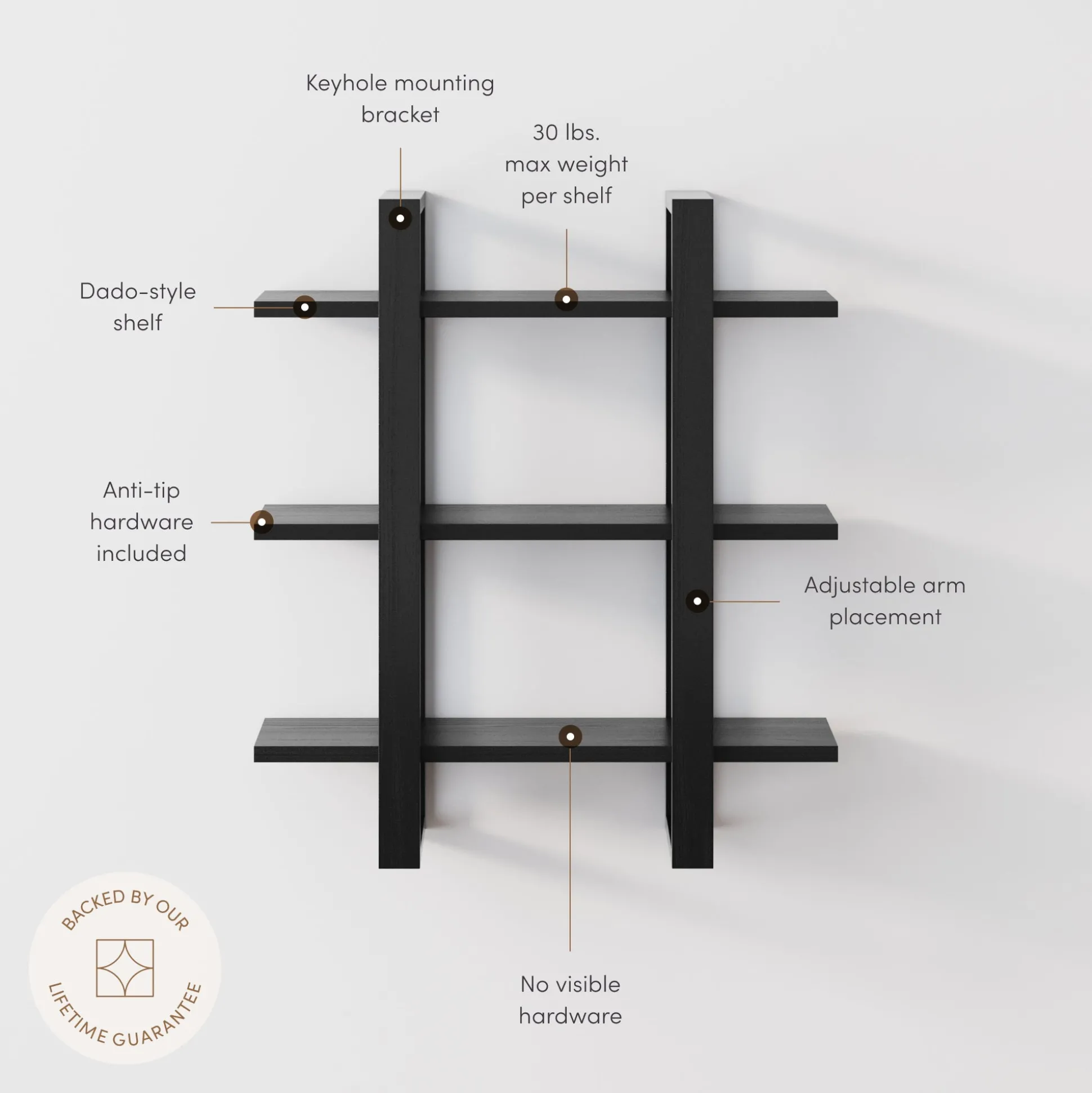 Solid Wood Modular Floating Wall Shelf Black Oak