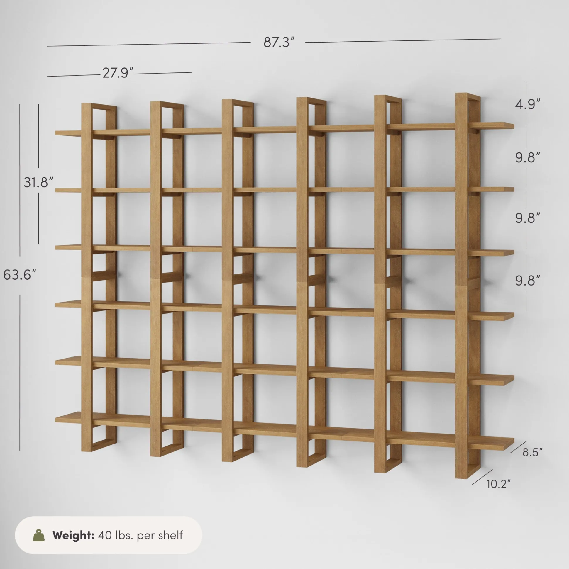 Solid Wood Modular Floating Wall Shelf Light Brown (Set of 6)