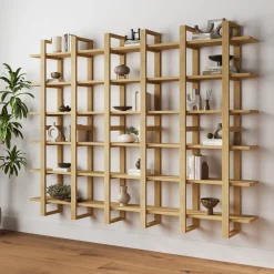 Solid Wood Modular Floating Wall Shelf Light Brown (Set of 6)
