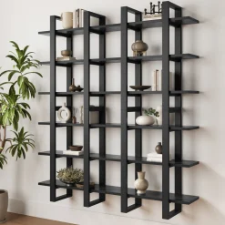 Solid Wood Modular Floating Wall Shelf Black Oak (Set of 4)
