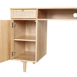 Solid Wood & Rattan Desk and Bookshelf Wall Unit