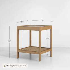 Solid Wood Rattan & Glass End Table Set of 2