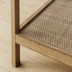 Solid Wood Rattan & Glass End Table Set of 2