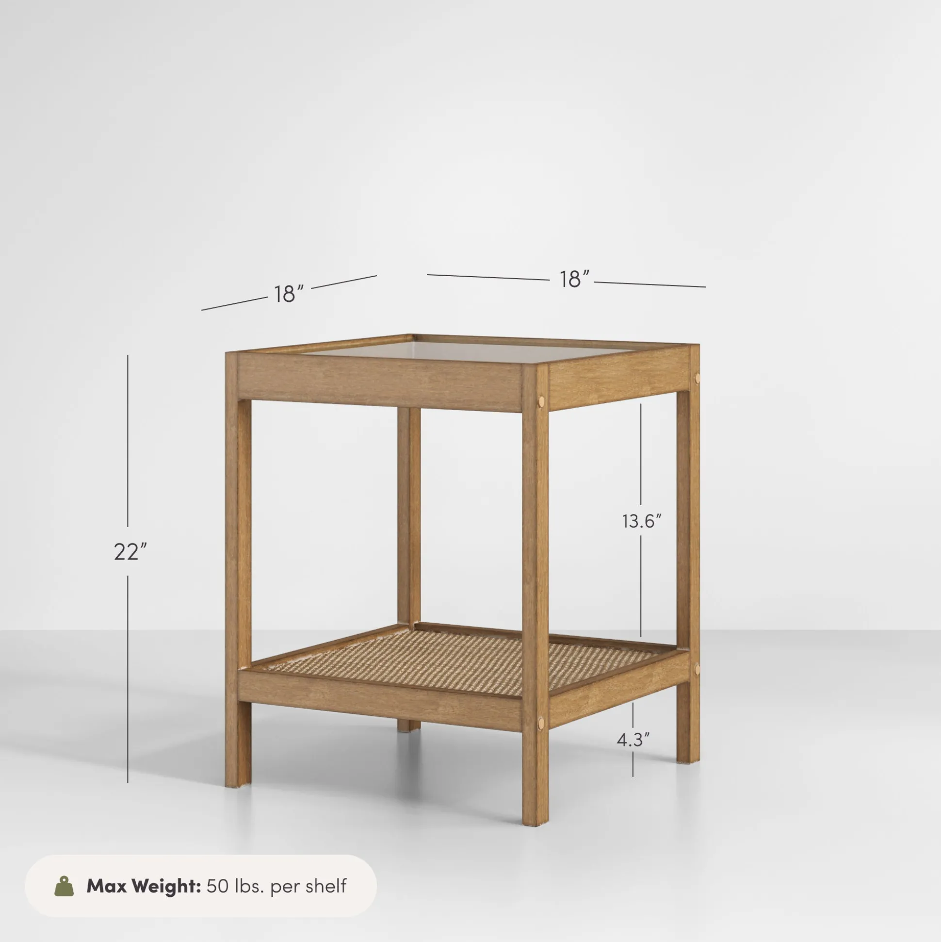 Solid Wood, Rattan & Glass Top End Table