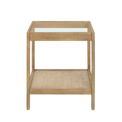 Solid Wood, Rattan & Glass Top End Table