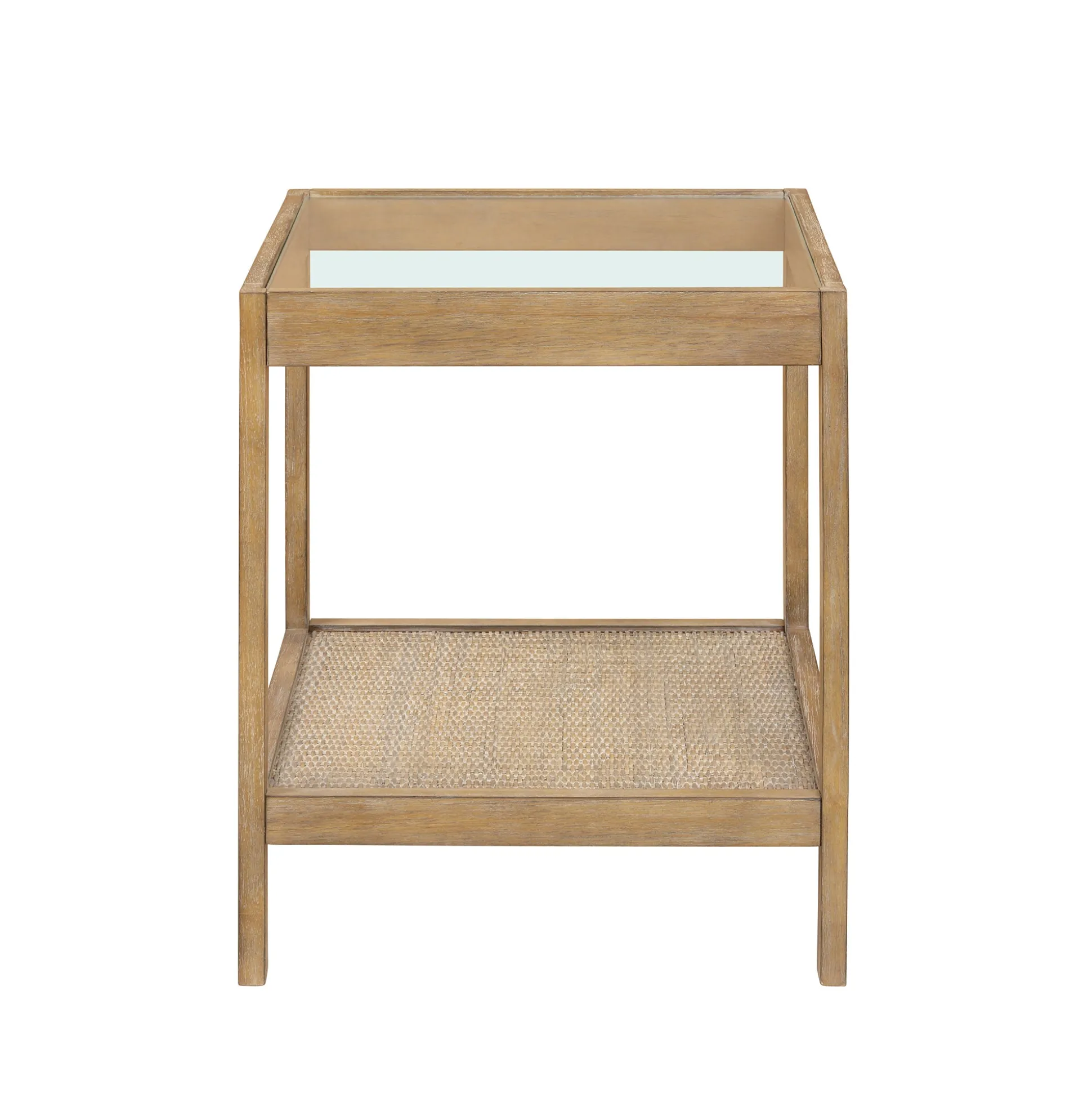 Solid Wood, Rattan & Glass Top End Table