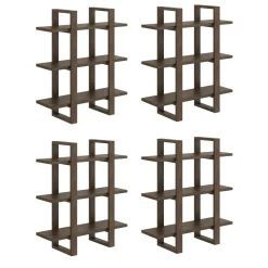Solid Wood Wall Shelves Dark Brown (Set of 4)