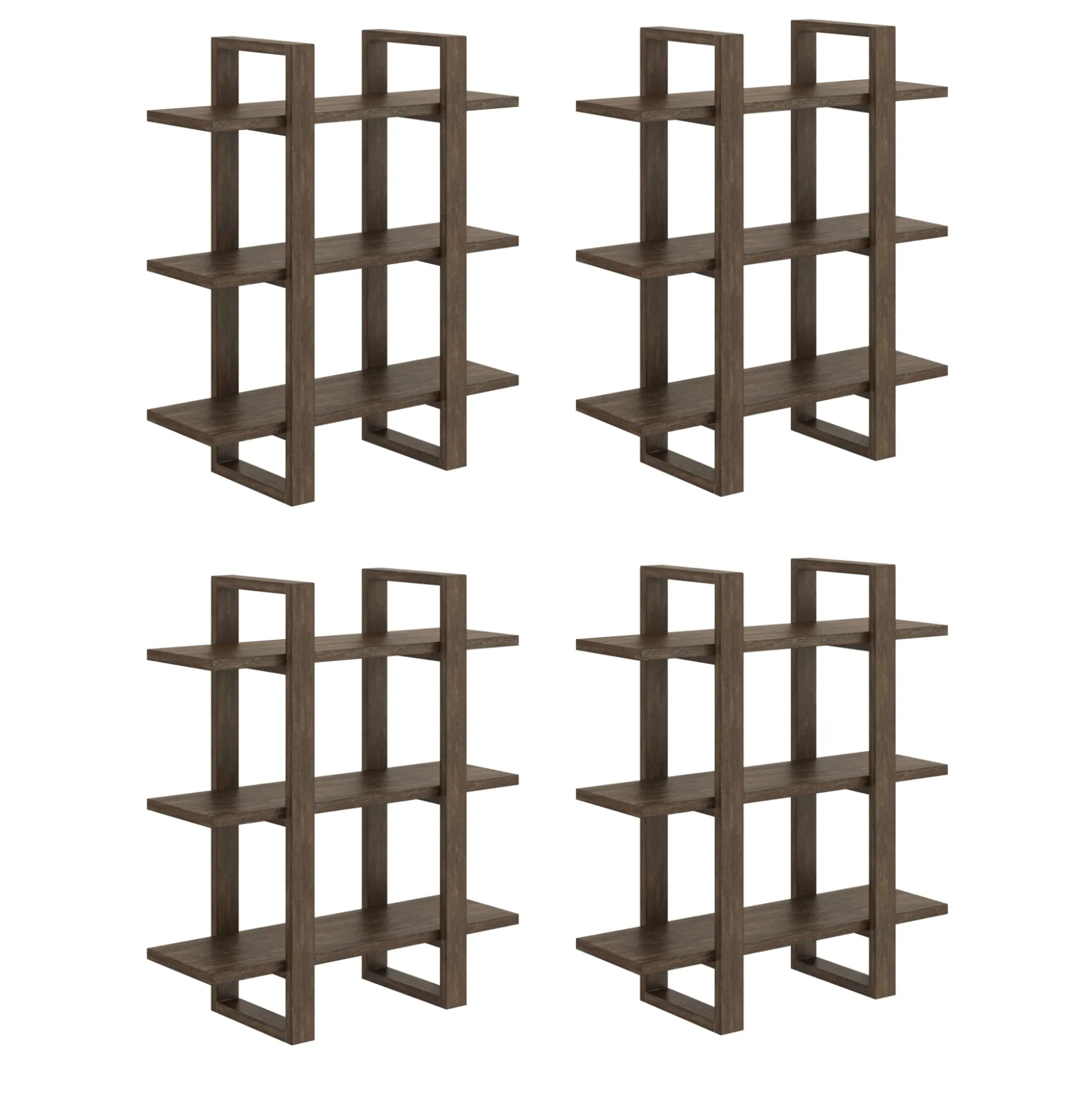 Solid Wood Wall Shelves Dark Brown (Set of 4)