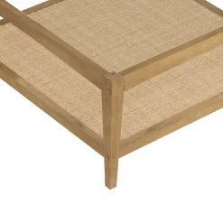 Square Glass & Rattan Coffee Table with Solid Wood Legs