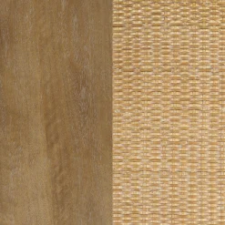 Square Glass & Rattan Coffee Table with Solid Wood Legs