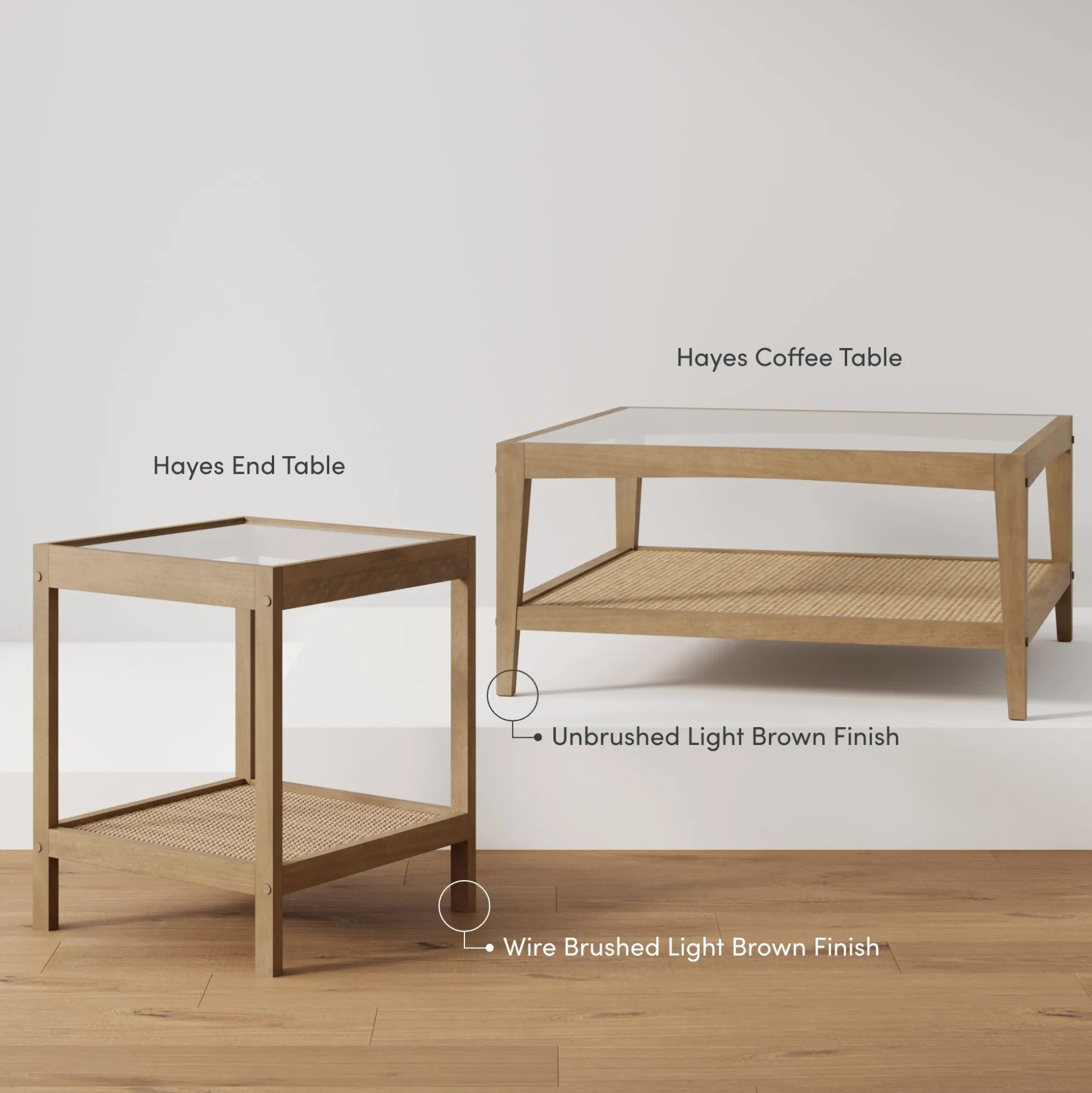 Square Glass & Rattan Coffee Table with Solid Wood Legs
