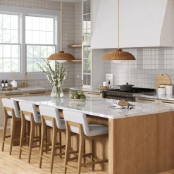 Upholstered Counter Height Bar Stool w/ Back Gray (Set of 4)