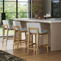 Upholstered Counter Height Bar Stool w/ Back Gray (Set of 3)