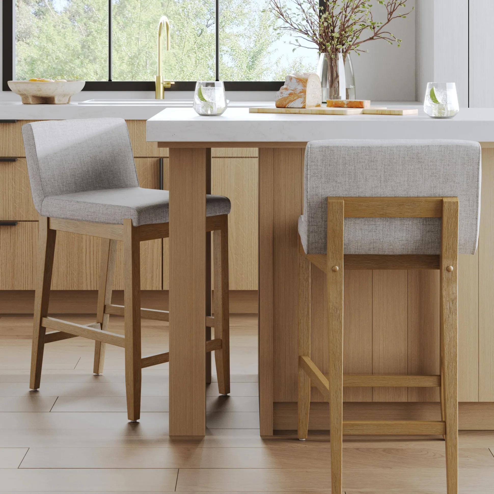 Upholstered Counter Height Bar Stool w/ Back Gray (Set of 2)