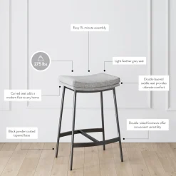 Upholstered Counter Height Saddle Bar Stools Gray (Set of 4)