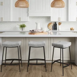 Upholstered Counter Height Saddle Bar Stools Gray (Set of 3)