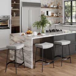 Upholstered Counter Height Saddle Bar Stools Gray (Set of 3)