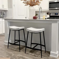 Upholstered Counter Height Saddle Bar Stools Gray (Set of 3)