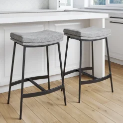 Upholstered Counter Height Saddle Bar Stools Gray (Set of 2)