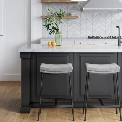 Upholstered Counter Height Saddle Bar Stools Gray (Set of 2)