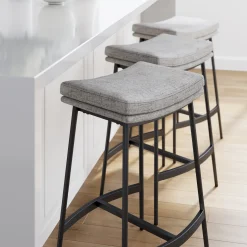 Upholstered Counter Height Saddle Bar Stool Gray