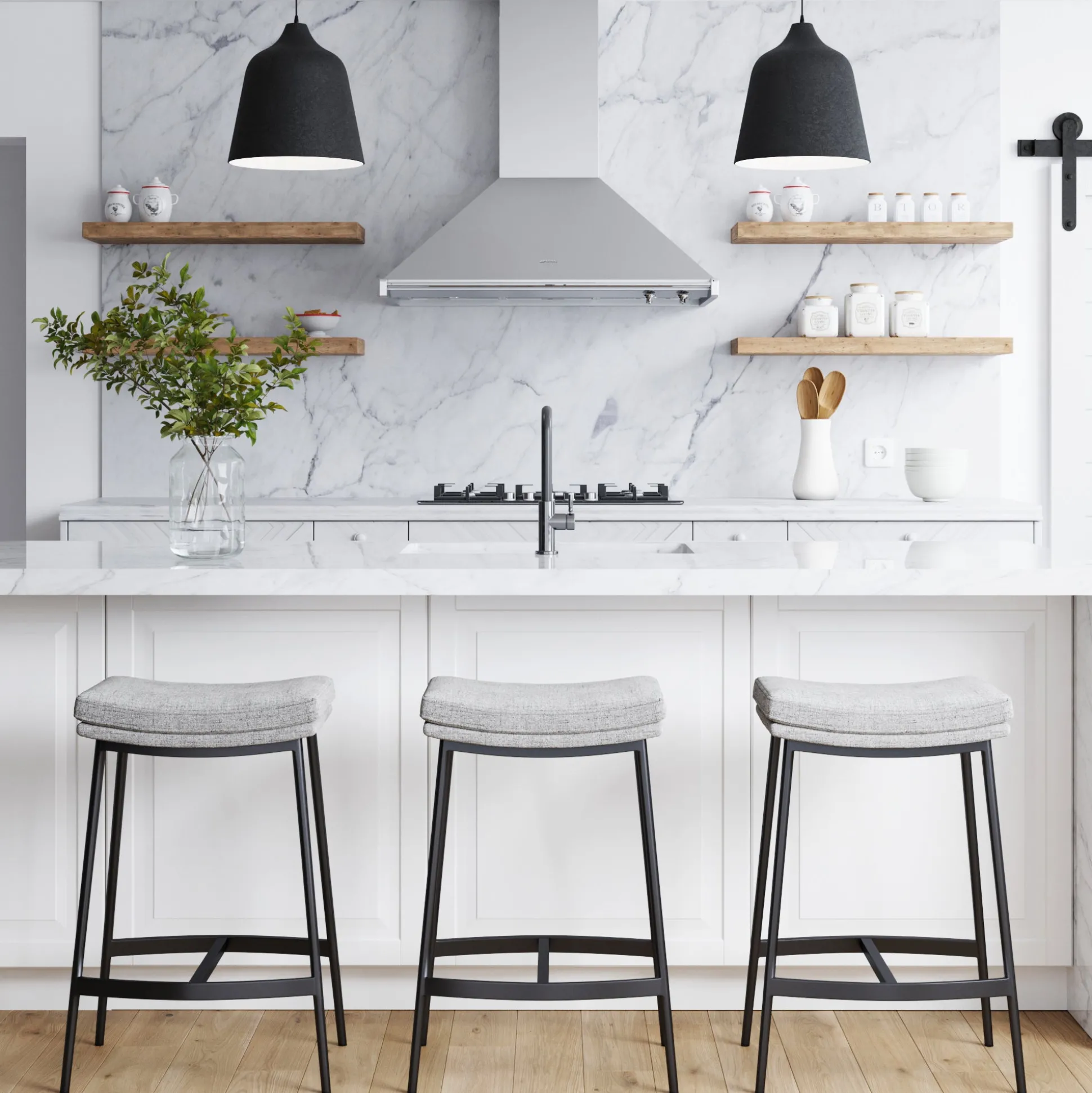 Upholstered Counter Height Saddle Bar Stool Gray