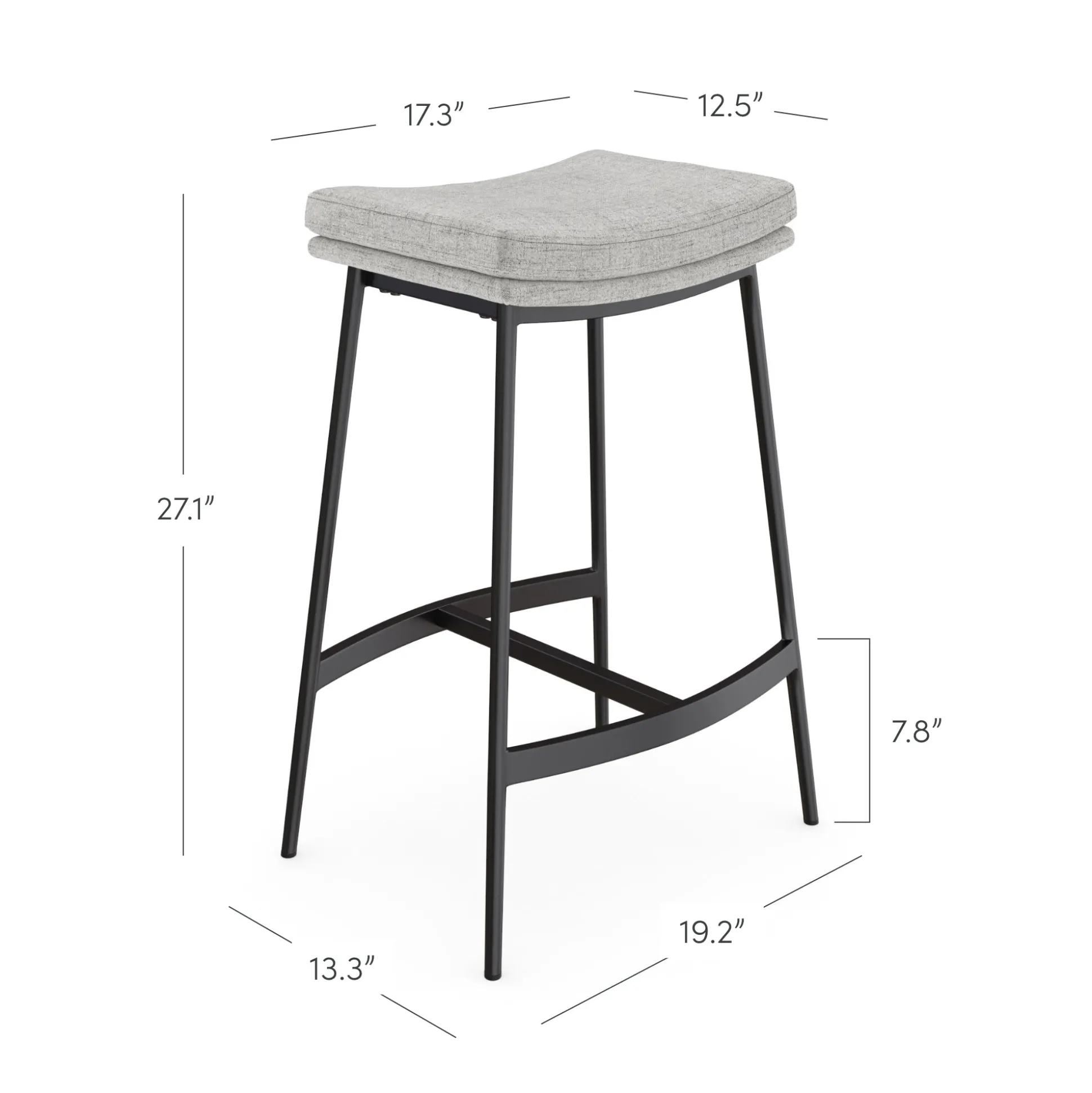 Upholstered Counter Height Saddle Bar Stool Gray