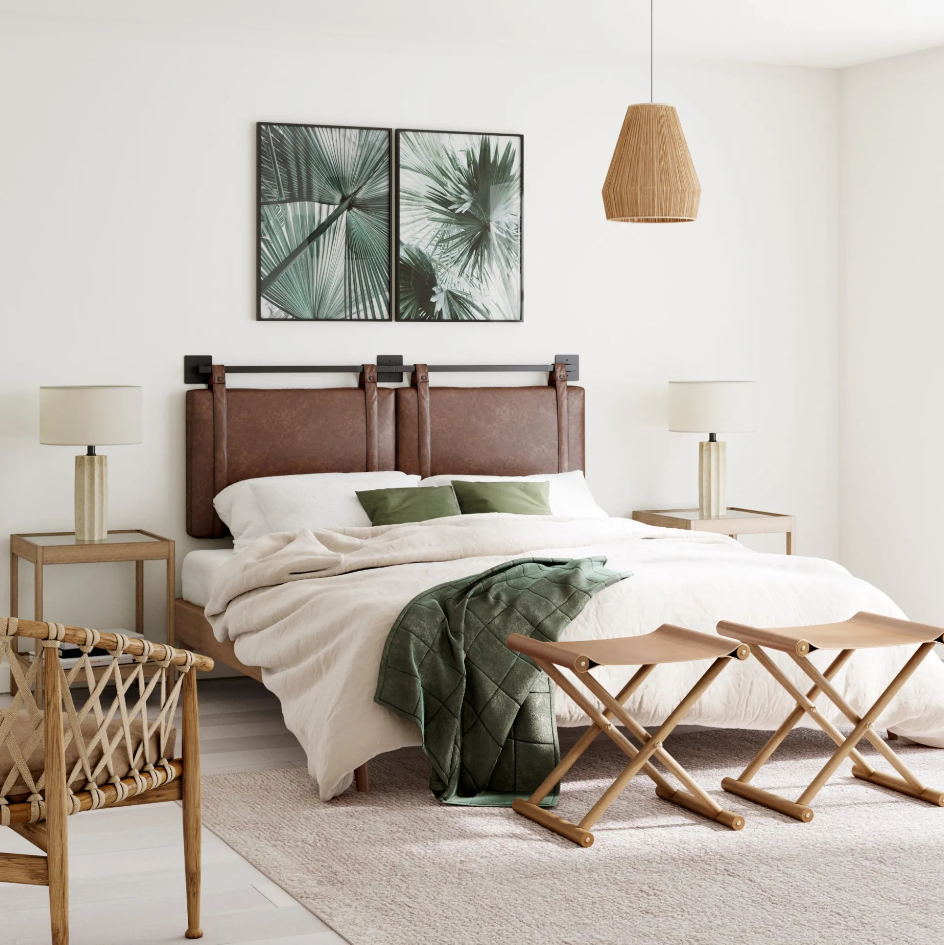 Upholstered King Wall Mount Headboard Brown