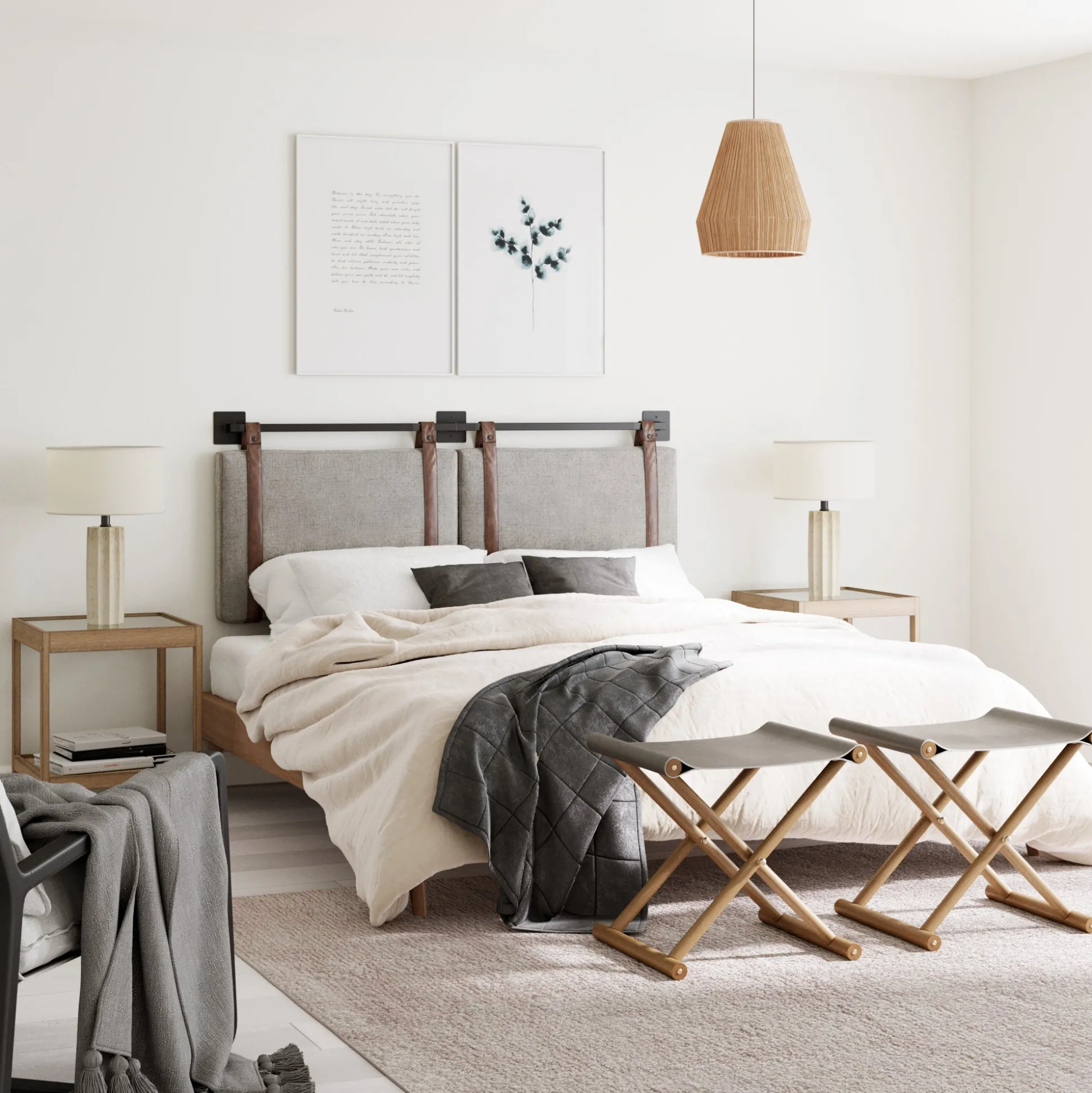 Upholstered King Wall Mount Headboard Gray