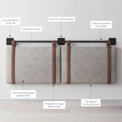 Upholstered King Wall Mount Headboard Gray